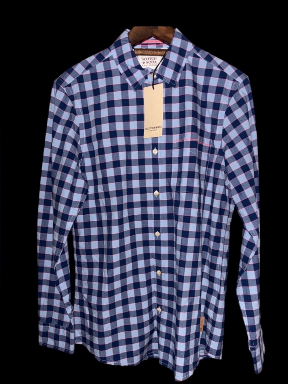 Scotch & Soda Navy and Light Blue Check Button-Down Shirt